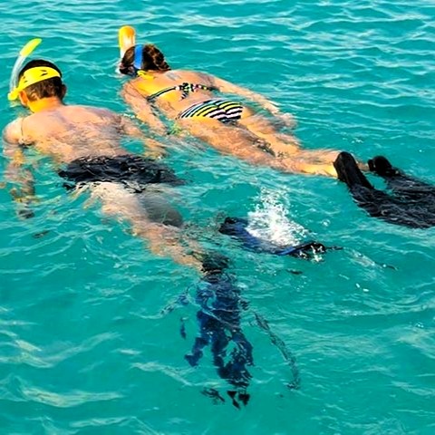Snorkelers enjoying crystal-clear waters at Mnemba Island