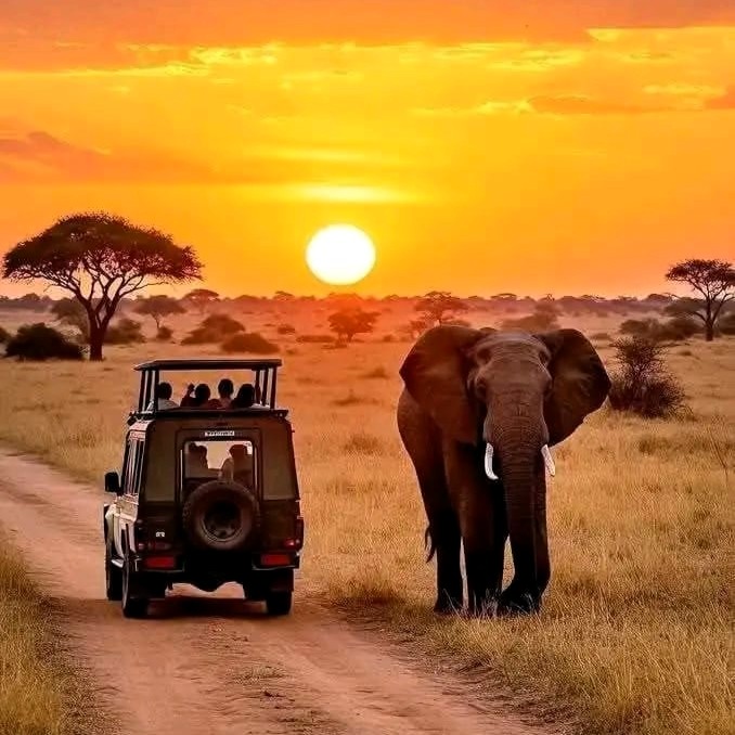 Giraffe roaming the open plains of Selous National Park